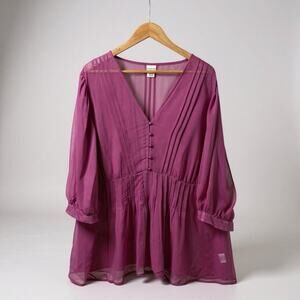 Covington Tunic Top Womens 20 22 2X Purple Flowy Whimsigoth Fairy 3/4 Sleeve